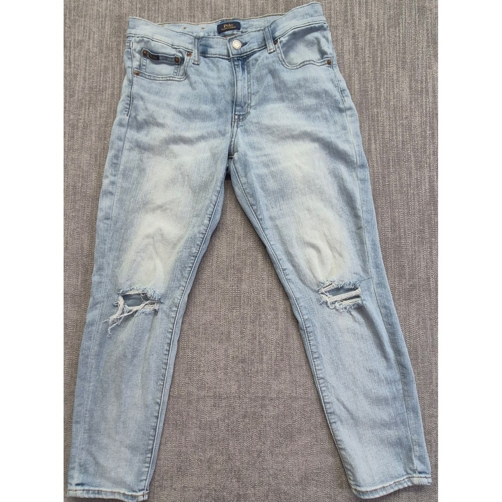 Polo Ralph Lauren Tompkins Skinny Crop jeans women 30 light wash distress denim